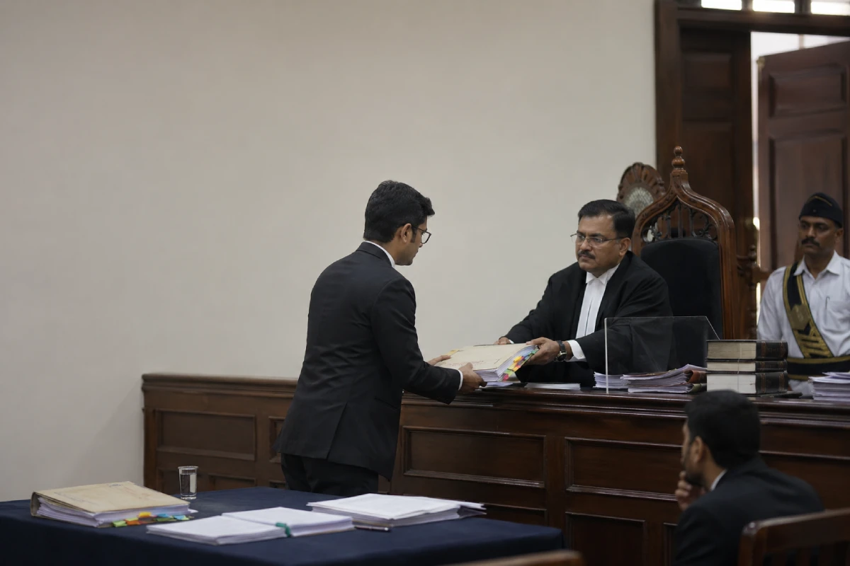 439 CrPC regular bail: advocate submits bail file to judge in Bengaluru courtroom