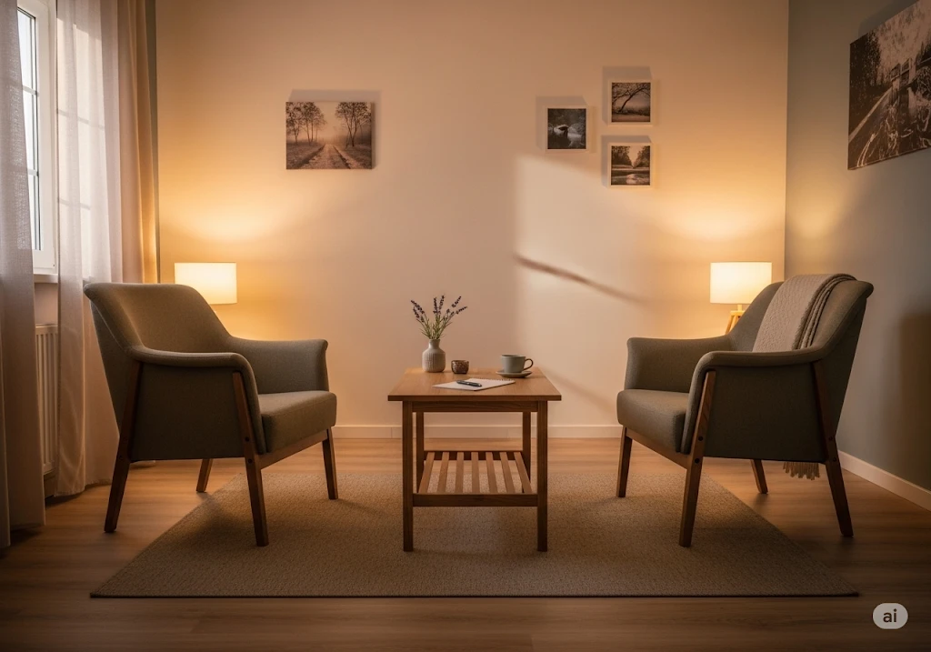 Mediation room setup for divorce counseling session