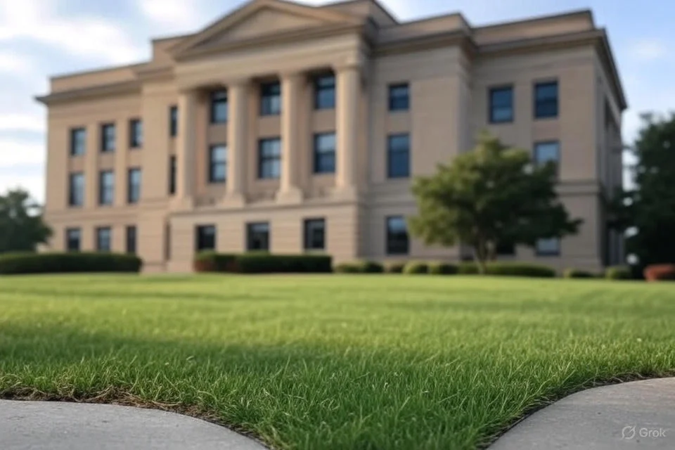 Blurred courthouse facade representing contested divorce legal process