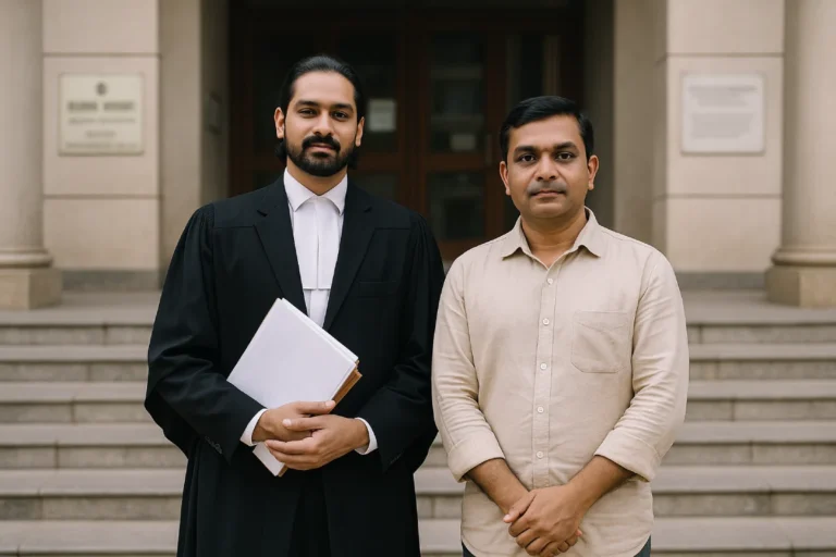 What Is Bail? Powerful Guide to Types, Process & Costs 10 What is Bail: Indian lawyer with client outside courthouse steps