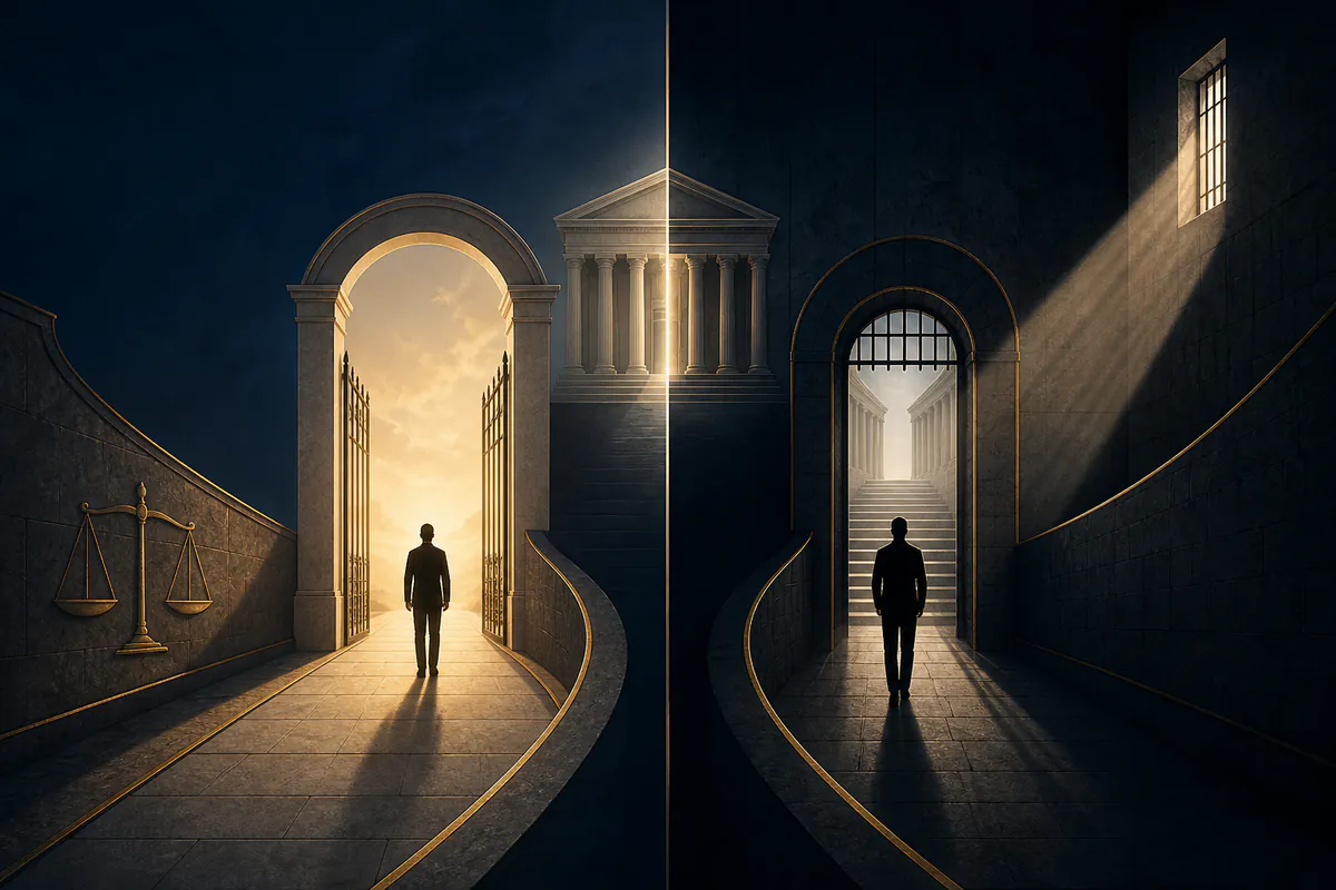 Two legal pathways illustrating anticipatory bail before custody and regular bail after arrest