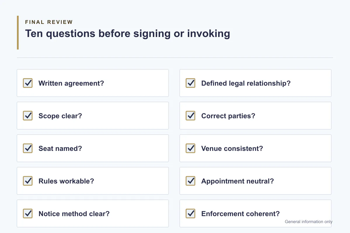 Arbitration Clause Checklist for Indian Contracts 4 Arbitration clause checklist India final review questions