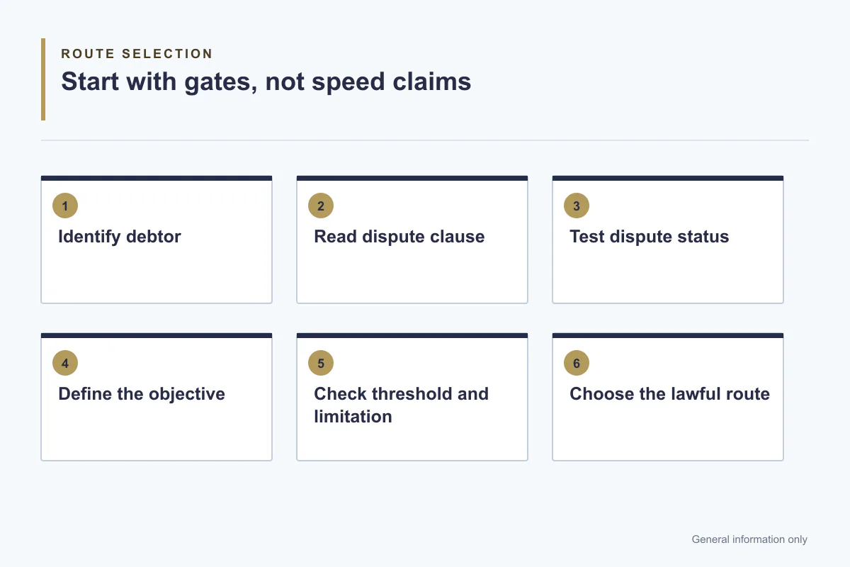 Business debt route selection framework