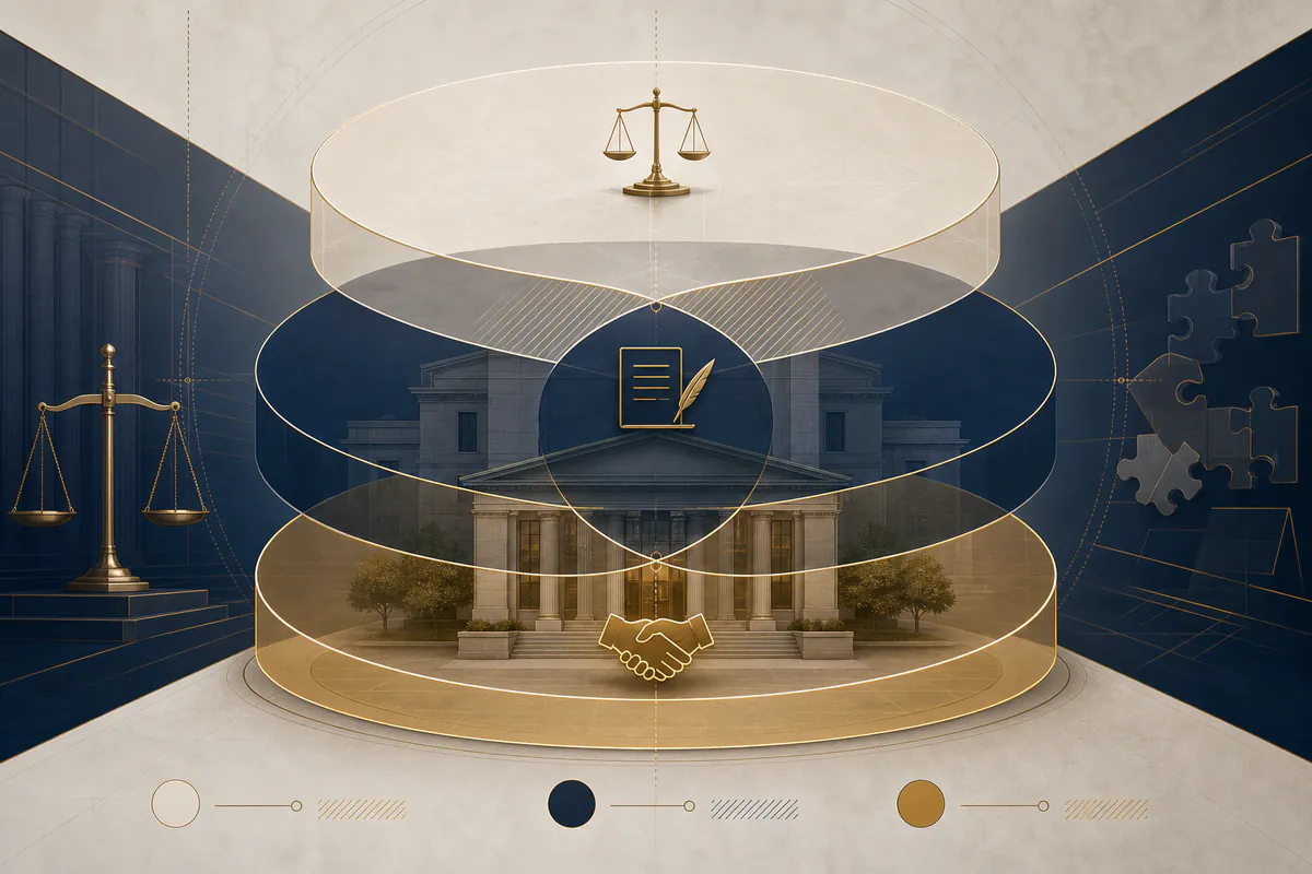 Overlapping layers illustrating the Companies Act, articles of association and shareholder agreement