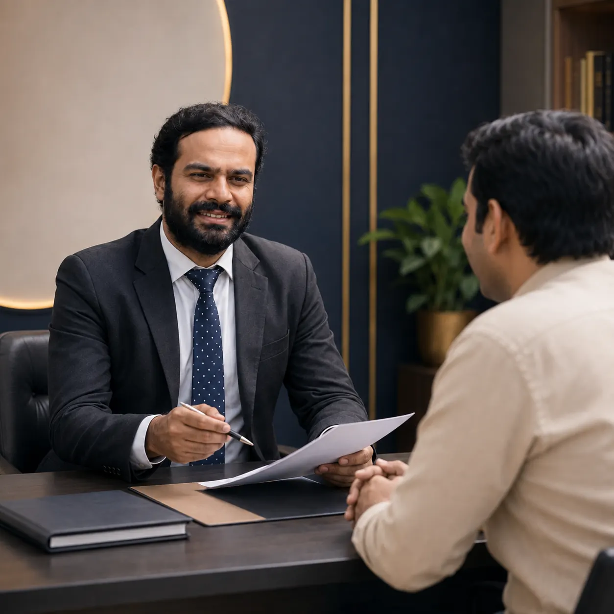 Aiyappa B.T. discussing a legal matter with a client
