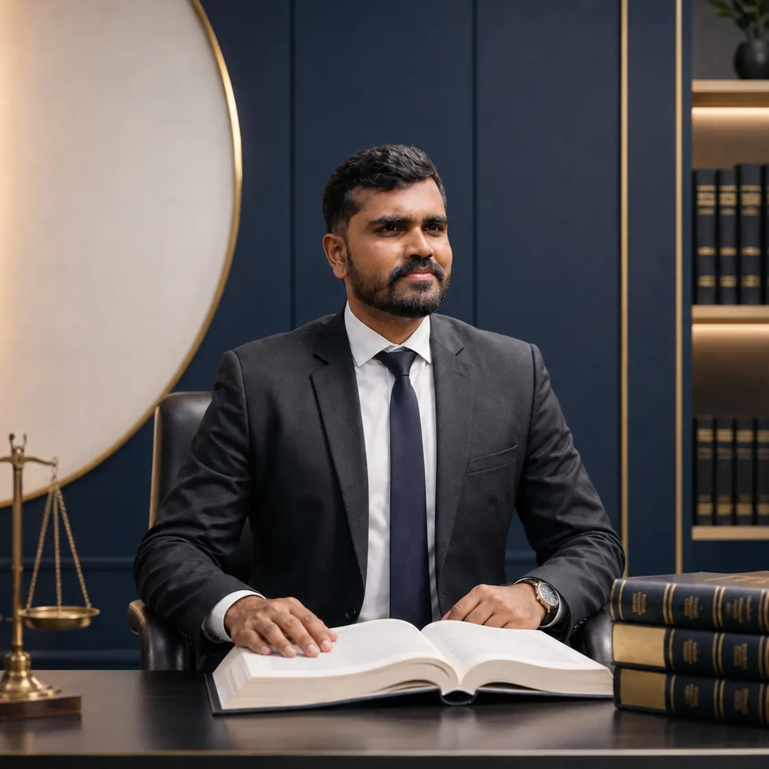 Advocate Chandrashekar reviewing criminal law material at ManAT Legal