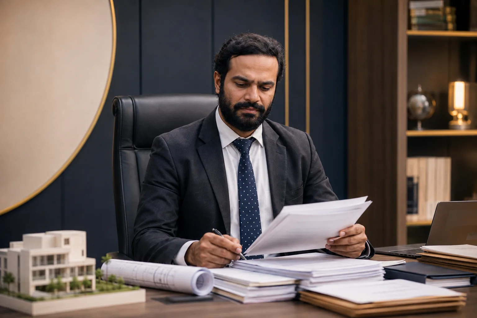 Aiyappa B.T. reviewing property documents for title verification