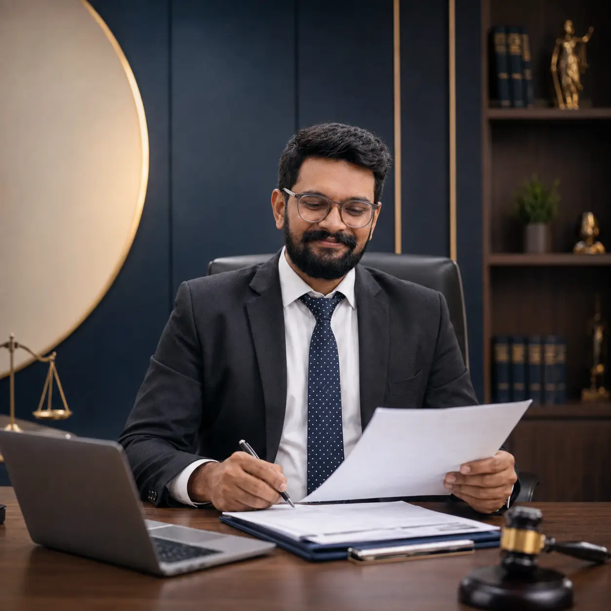 Manu Shankar reviewing a commercial contract at ManAT Legal