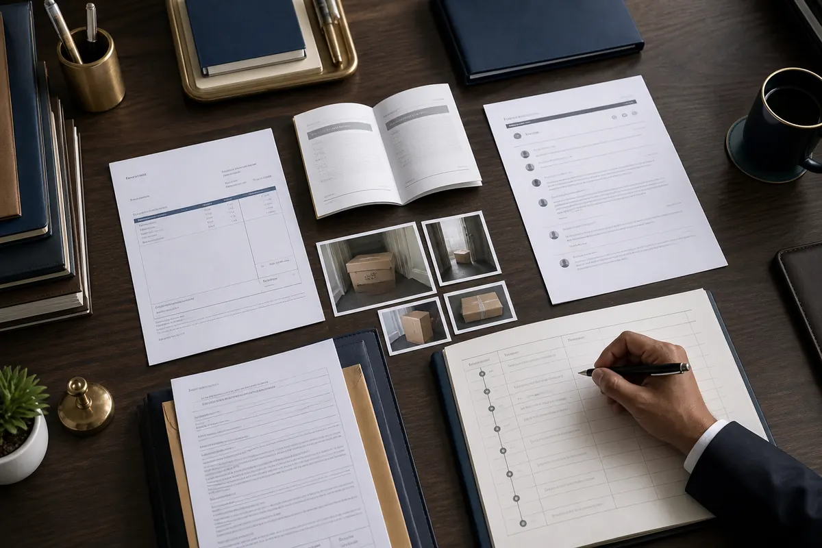 Invoices, warranty records and complaint evidence organised for review