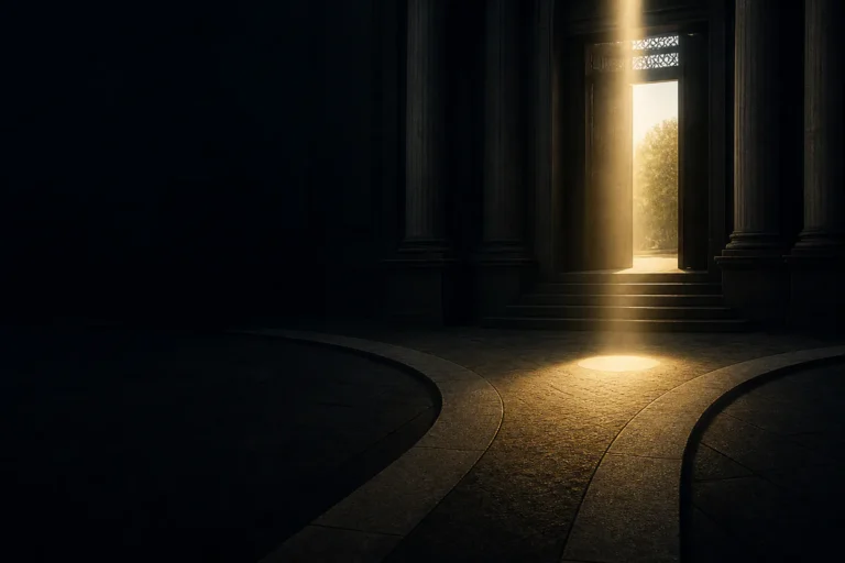 A courthouse entrance and divided pathways suggesting urgent interim protection