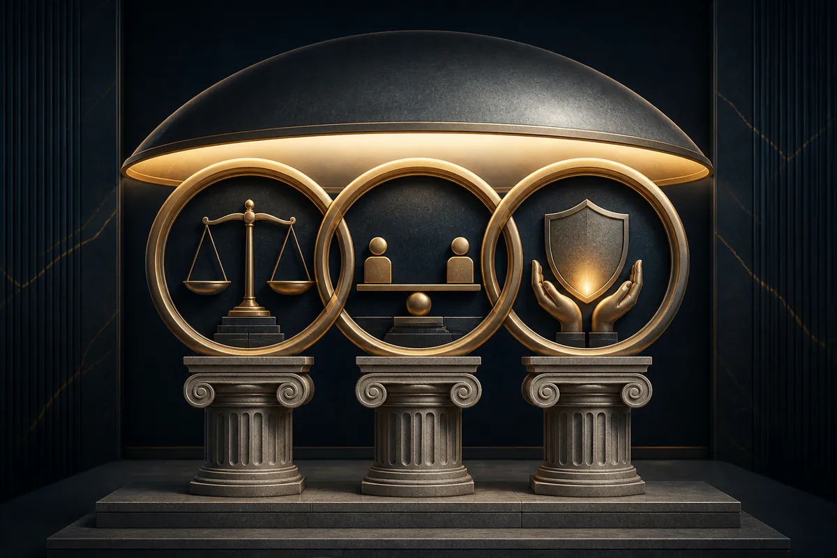 Three supporting pillars representing the cumulative tests for a temporary injunction